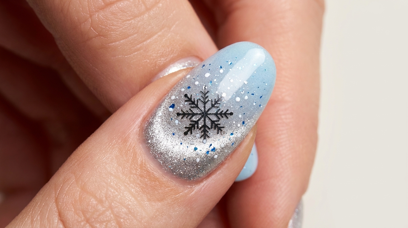 雪の結晶×ブルーグラデーションのキャッツアイネイル — 冬のセルフネイル手順