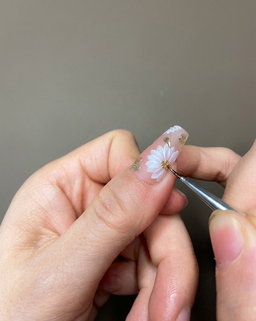 ライトの中で完成したネイルを硬化させている様子。