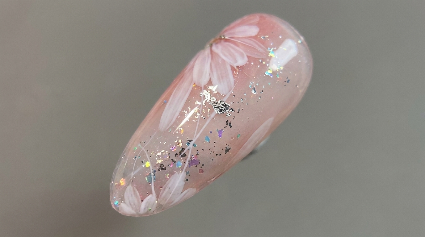 ピンクデイジーのジェルネイルアート — デリケートなステップバイステップガイド