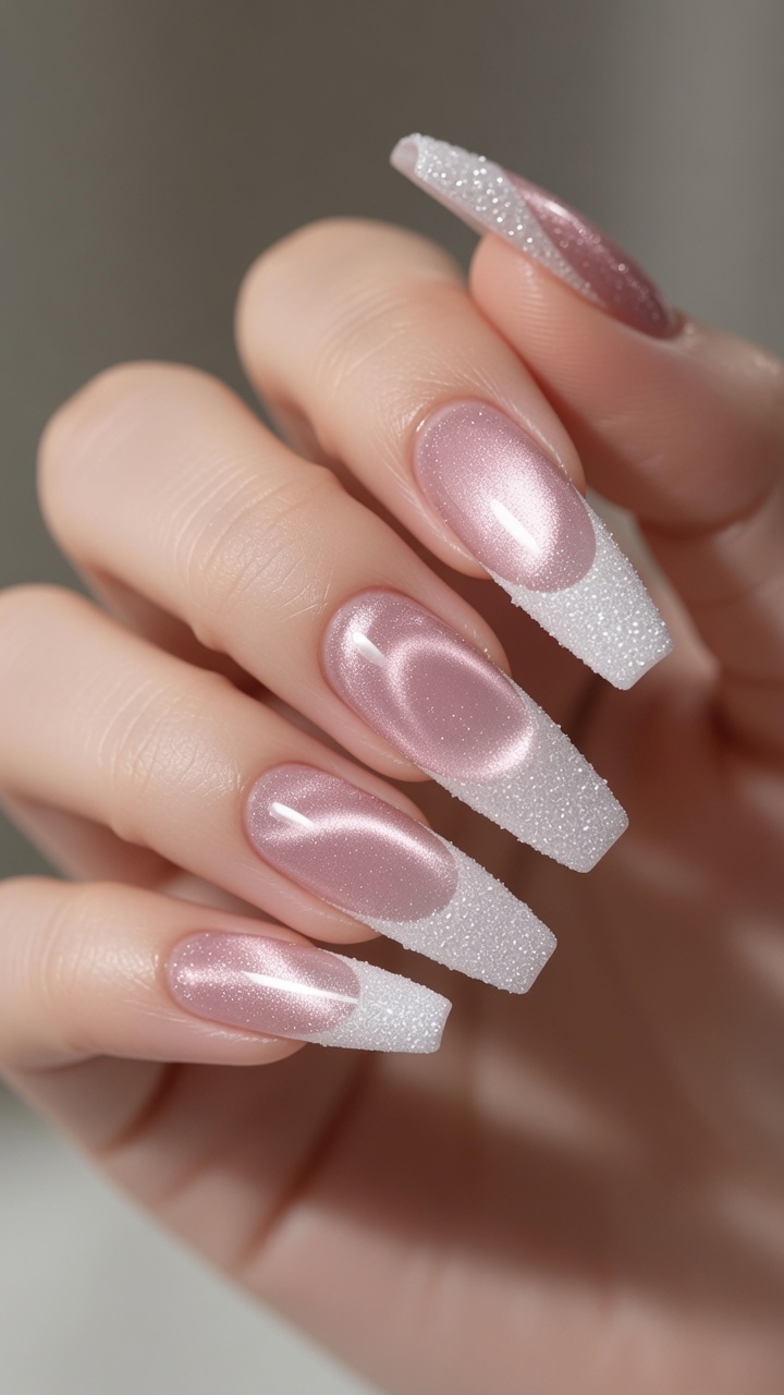 フレンチキャットアイネイル：シュガーパウダー仕上げのステップバイステップチュートリアル