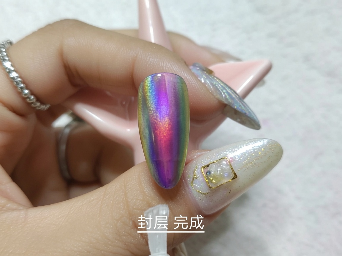 UVネイルランプの中で、紫色の光に照らされている指先。