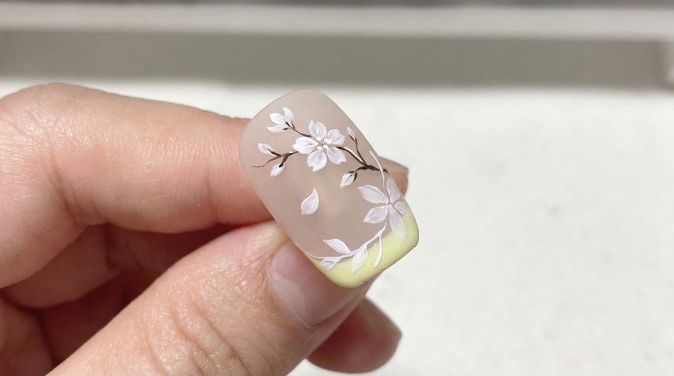 フレンチ桜ネイル — 上品なボタニカルジェルネイルの描き方