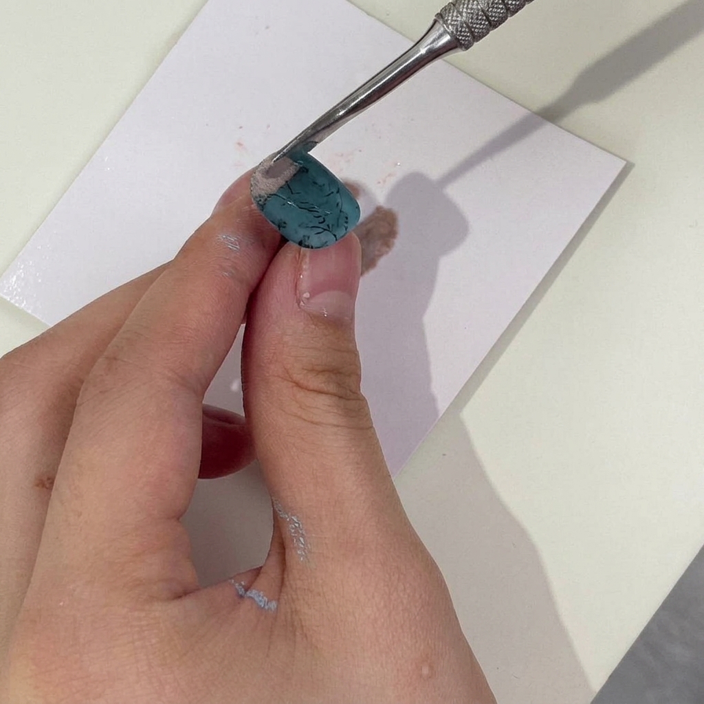 フラワー柄の上に作成したパウダーブレンドを乗せている様子