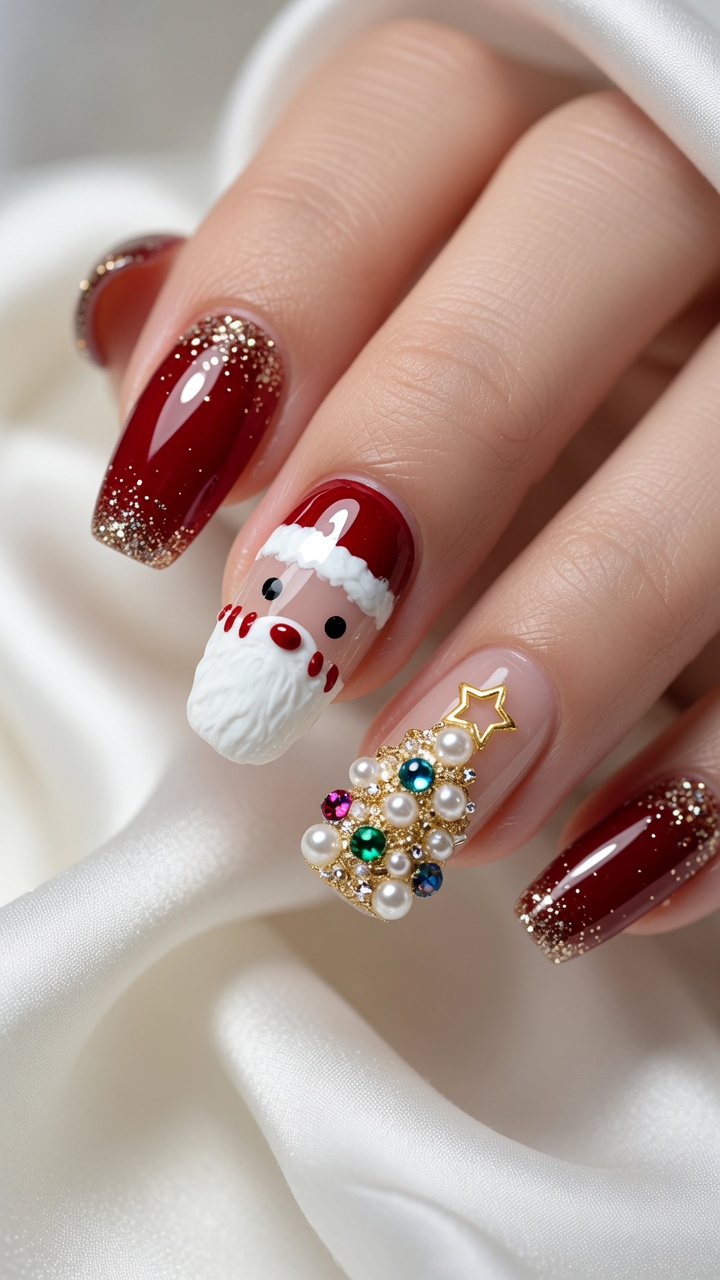 クリスマスの定番！サンタ＆立体クリスマスツリーのジェルネイルチュートリアル