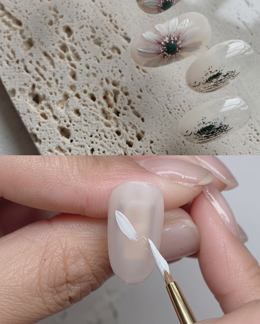既存のデイジーの花びらの上にハイライトを加えているクローズアップ画像。