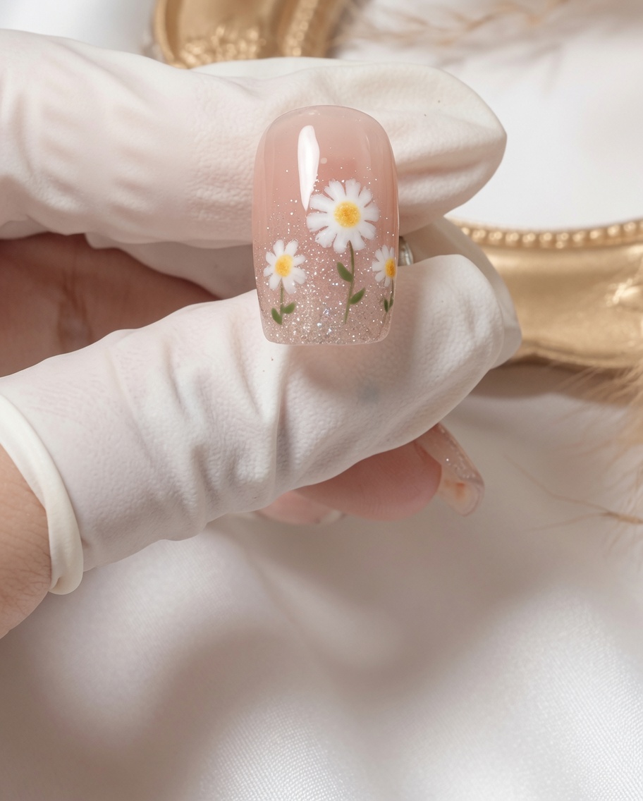 シアーピンクのジェルを二度塗りし、表面が滑らかに整った状態の爪。
