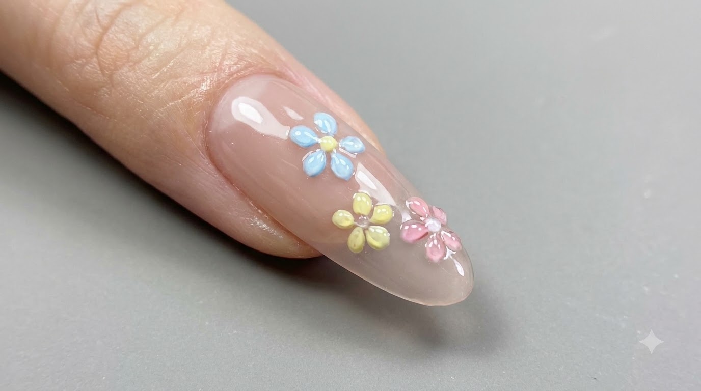 春の氷クリア小花ネイルアート — ステップ別チュートリアル