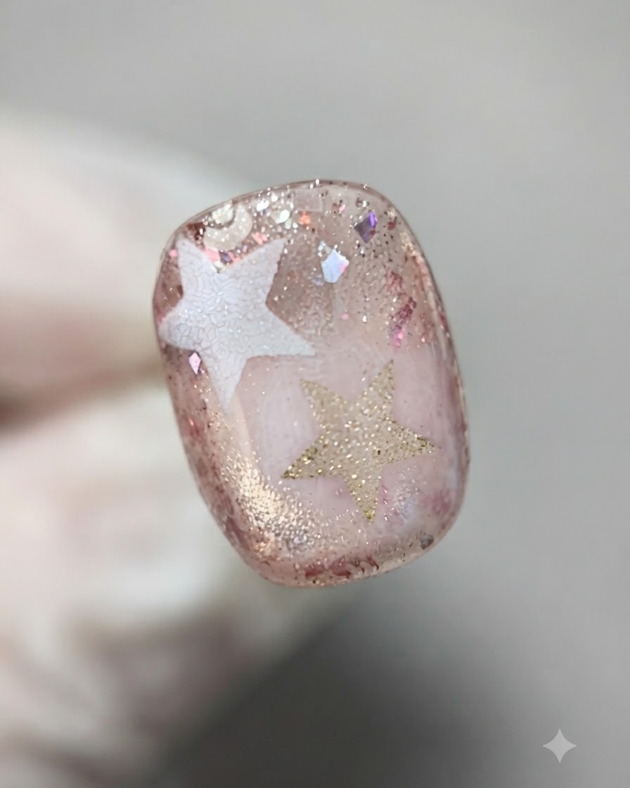 UV/LED硬化ランプの光の下で爪が照らされている様子。
