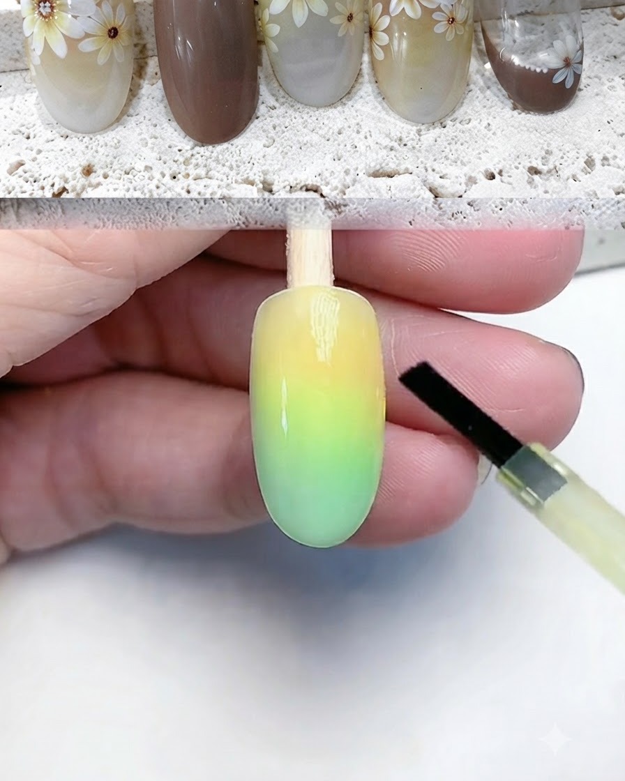 UVまたはLEDネイルランプの下でネイルチップが硬化されている様子。