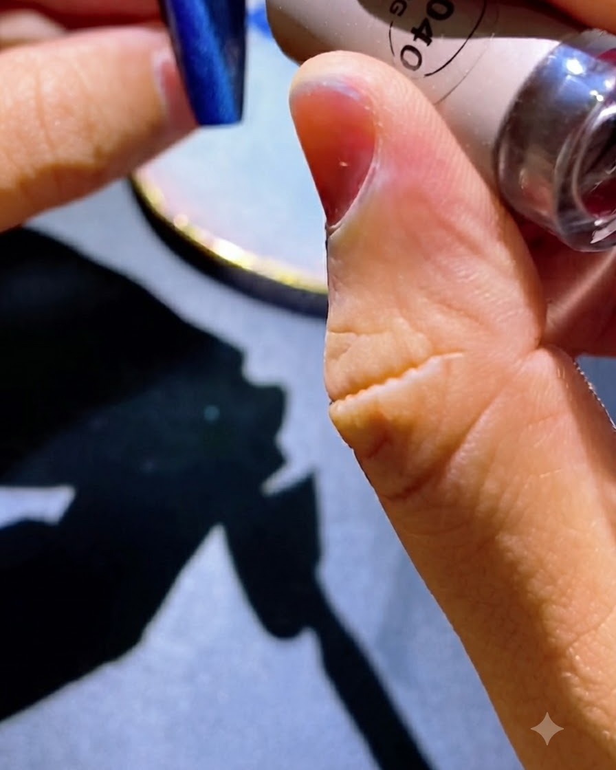 ブルーキャッツアイ磁気ジェルポリッシュを爪の表面に塗布しているところ。