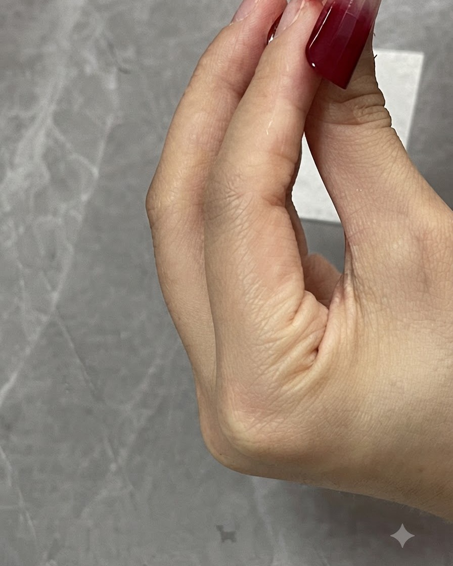 Eine Hand hält eine Nagelspitze, während ein Pinsel die Farbschicht des Verlaufs sanft streicht und verblendet.