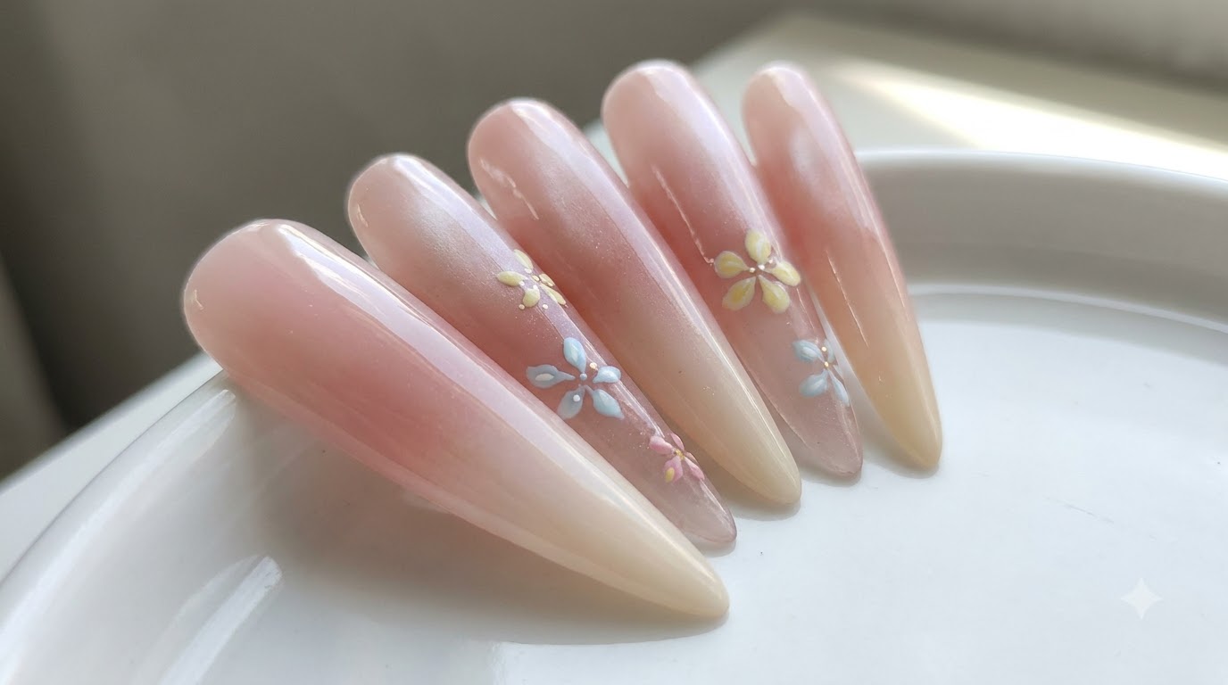 春のクリーミーイエローフラワーネイル — ステップバイステップのやり方