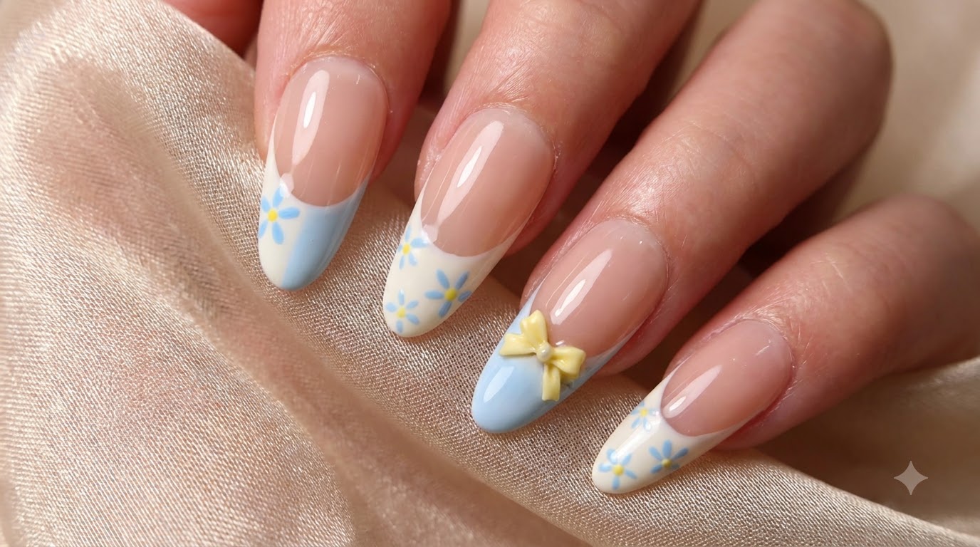 フレンチマナー 小花柄プレッソンネイル — ステップバイステップチュートリアル