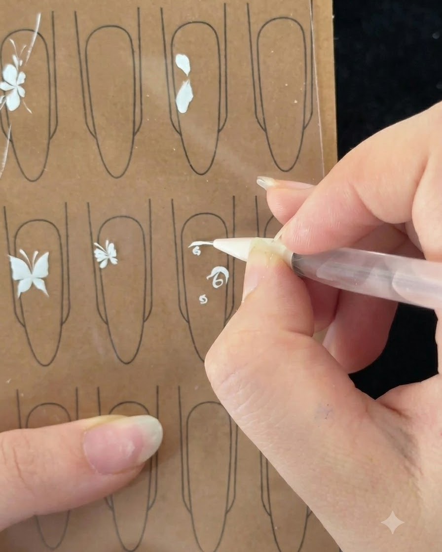 バラの花びらのレイヤーのための滑らかな弧を描くために、ブラシを押し下げて回転させているクローズアップ。