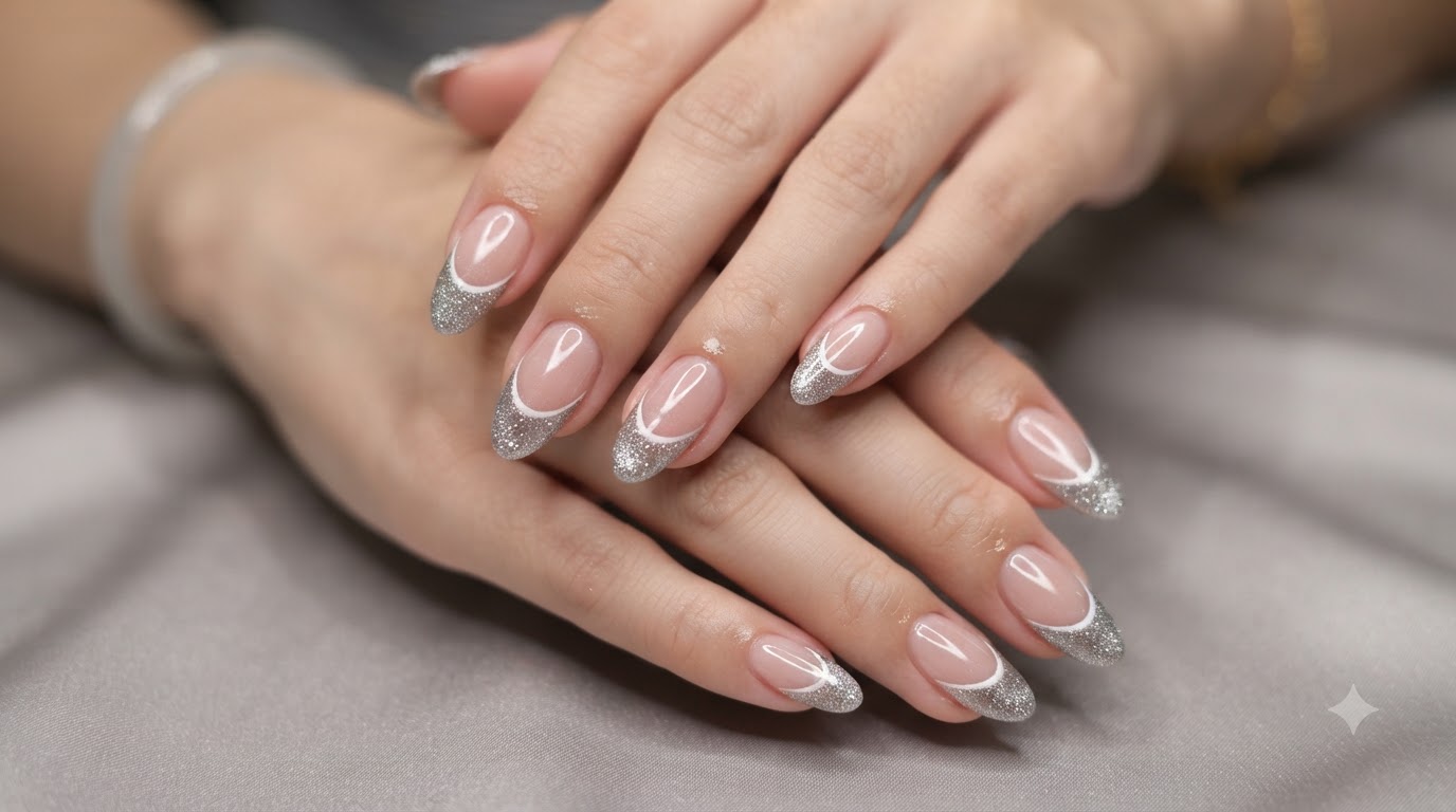 フレンチキャッツアイジェルネイル：ダイヤモンドのような煌めく輝き