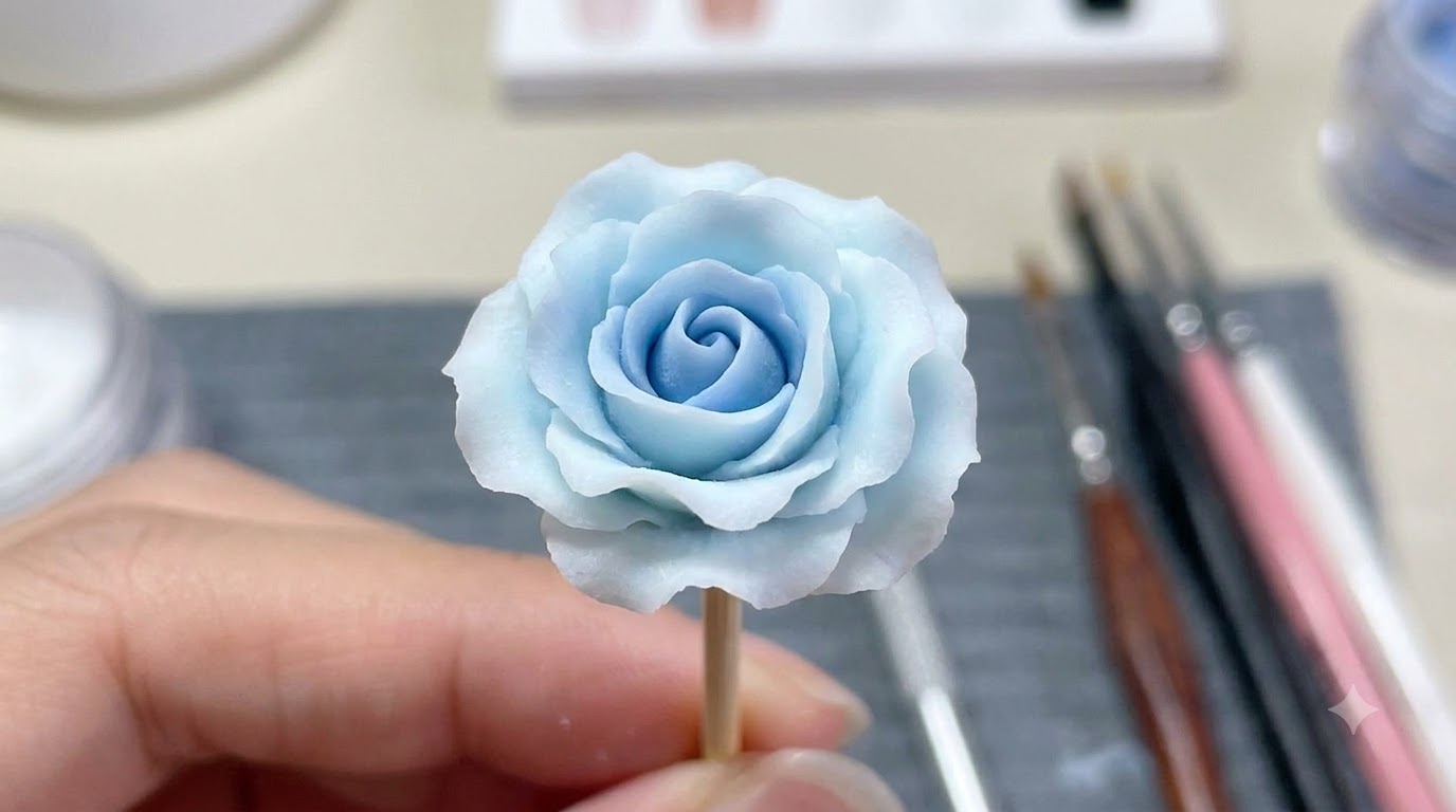 3Dグラデーション・ブルーローズのネイルアート — ステップバイステップチュートリアル