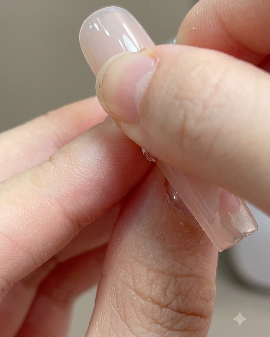 アルコールワイプが硬化されたピンクのジェル表面からベタつく未硬化層を拭き取っている様子。