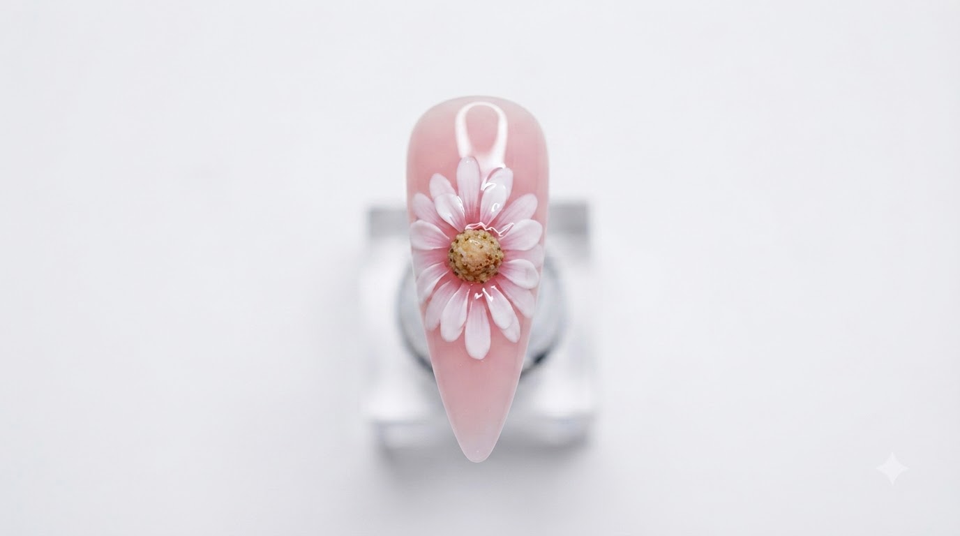 ダブルレイヤー デイジー ネイルアート — 3D立体フラワー ジェルチュートリアル