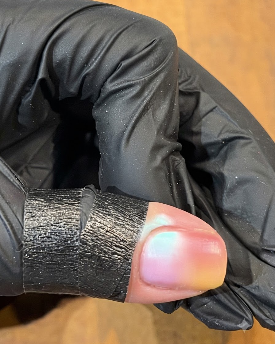 柔らかいマルチカラーパステルグラデーションの仕上がりを持つ爪を検査しているクローズアップショット。
