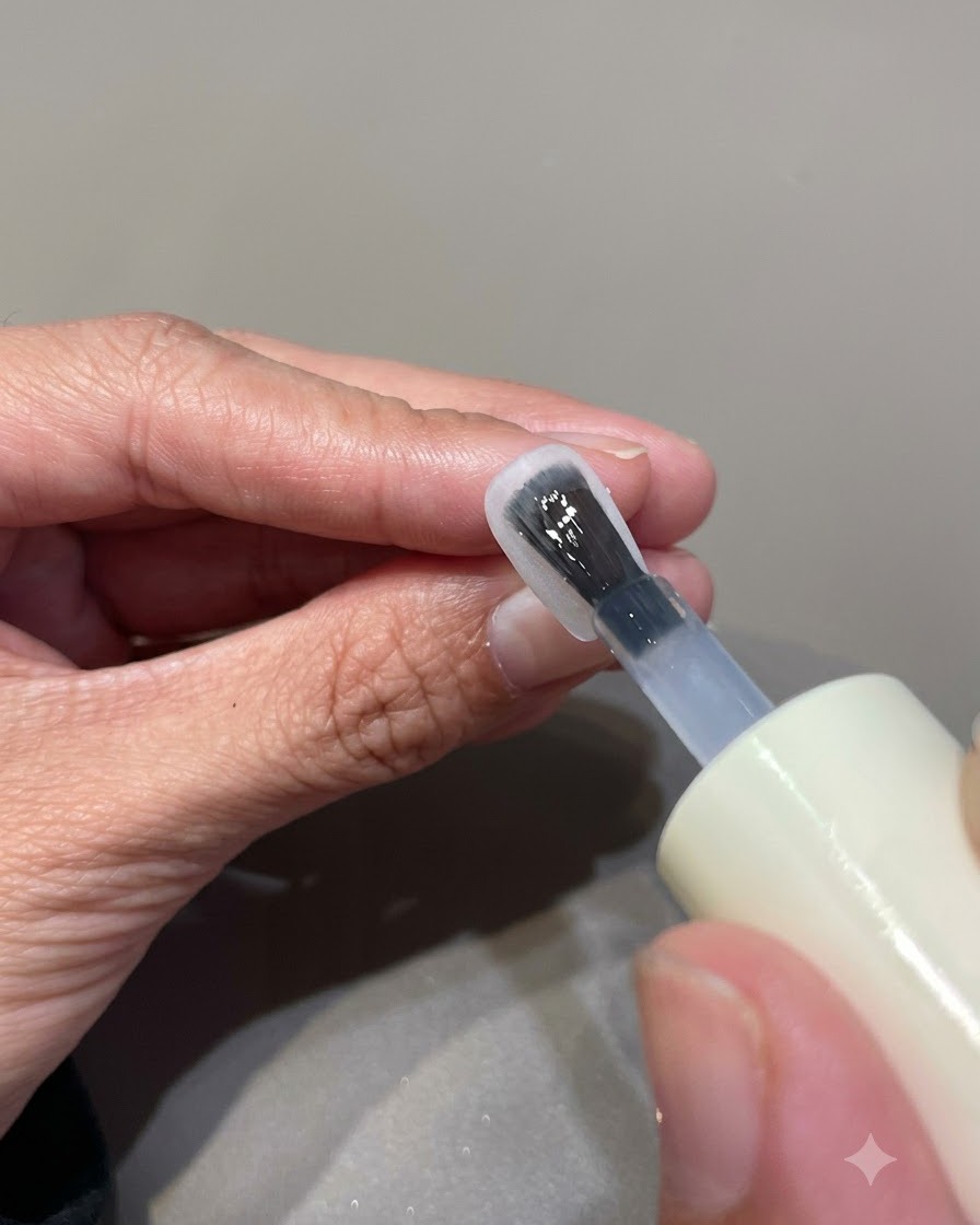 ジェル製品を硬化させるために、UV/LEDネイルランプの中に手を入れている様子。